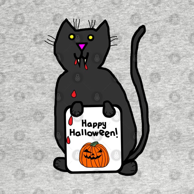 Vampire Horror Cat with Halloween Card by ellenhenryart